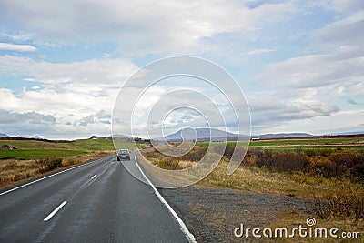 Scenic landscape view of Icelanding road and beatuiful areal view of the nature Stock Photo