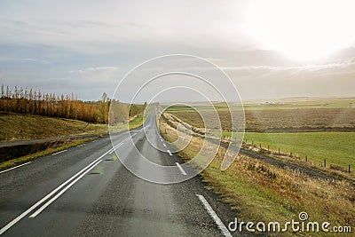 Scenic landscape view of Icelanding road and beatuiful areal view of the nature Stock Photo