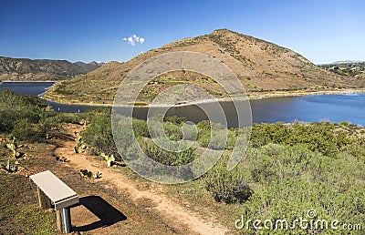 Lake Hodges and Bernardo Mountain Scenic Landscape San Diego County Poway California Stock Photo