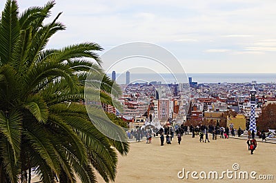 Scenic landscape view of the Park Guell. It is a public park system composed of gardens and architectonic elements Stock Photo