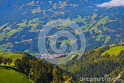 Scenic Landscape view of the valley and the town of Zell am Ziller from Garlos road Austria Stock Photo
