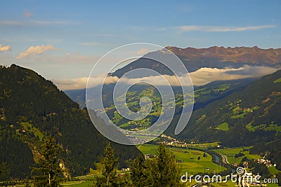 Scenic Landscape view of the valley and the town of Zell am Ziller from Hainzenberg Austria Stock Photo