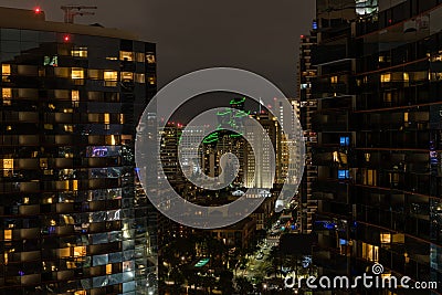 Scenic long exposure night downtown San Diego vista at night, California Stock Photo