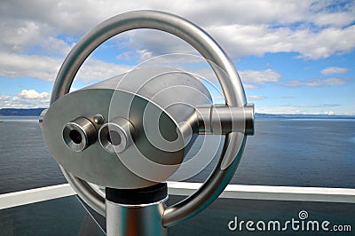 Scenic lookout Binoculars at the sea Stock Photo