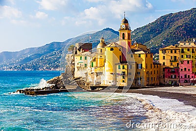 Scenic Mediterranean riviera coast. Camogli, Italy. Stock Photo