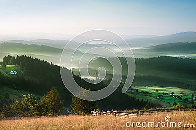 Scenic misty morning in the mountains landscape Stock Photo