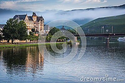 Scenic morning mist in Germany along the Rhine River Stock Photo