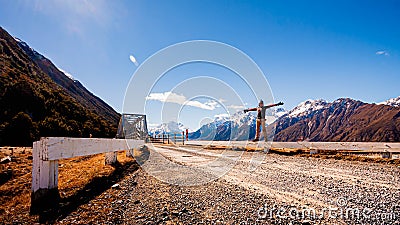 Scenic Mountain along Lake Pukaki to Mount Cook National Park, South Island, New Zealand. Editorial Stock Photo