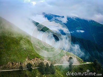 Scenic mountain gravel road in Tusheti Stock Photo