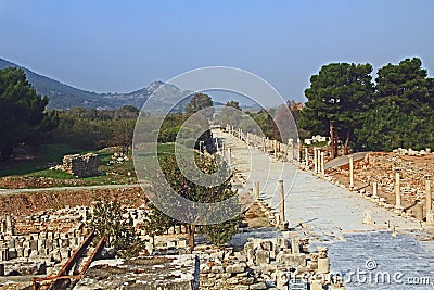 Harbour Street Archaeological Ruins in Ephesus Turkey Stock Photo