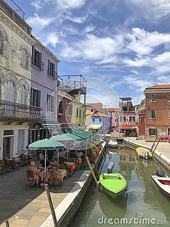 Scenic narrow colorful houses at the venetian island of Burano, Venice, Italy Editorial Stock Photo