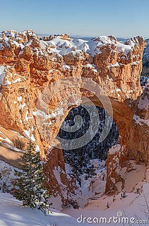 Scenic Natural Bridge Landscape Bryce Canyon in Winter Stock Photo