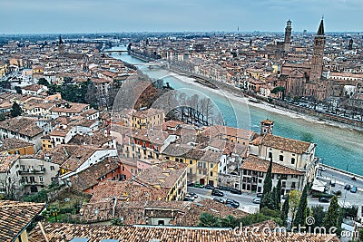 Mediterranean ancient city Verona at river aerial view Stock Photo