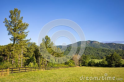 Scenic overlook of Shenandoah blue ridge mountains and hills from farmland in the morning Stock Photo