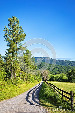 Scenic overlook of Shenandoah blue ridge mountains and hills from farmland in the morning Stock Photo