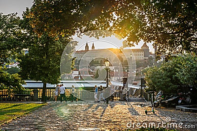 Scenic panorama cityscape view of Prague in Czech Republic. Editorial Stock Photo