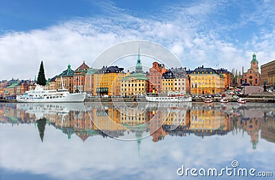 Scenic panorama of the Old Town (Gamla Stan) pier architecture Stock Photo