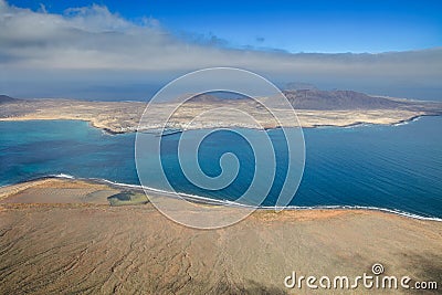 Scenic panorama top view of La Graciosa Island, Canary Islands, Stock Photo