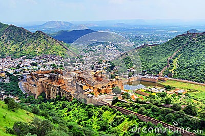 Scenic Panoramic View of The Great Amer Fort in Rajastan Region, India in Summer Stock Photo