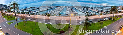 Menton. Panoramic view of the harbor with yachts and the city embankment. Stock Photo