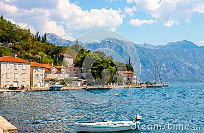 Scenic panoramic view of the historical city of Perast Editorial Stock Photo