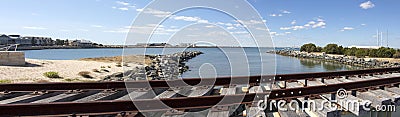 Scenic panoramic view of the old railway line Bunbury port Western Australia. Stock Photo