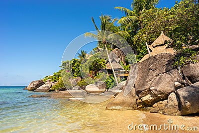 Scenic paradise sunny sand tropical idyllic beach on Koh Tao island Stock Photo