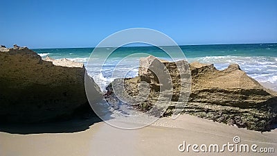 Scenic Perth Beach with Rocks in Perth Australia Stock Photo