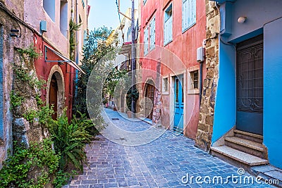 Scenic picturesque streets of Chania venetian town. Chania, Creete, Greece Stock Photo