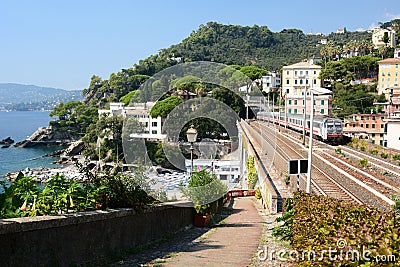 The scenic railway viaduct. Zoagli. Tigullio. Liguria. Italy Editorial Stock Photo