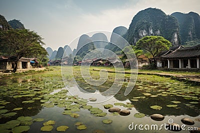 Scenic Retreat: A Serene Village in the Heart of Ning Binh Valley Stock Photo