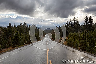 Scenic Road in the country side during a rainy stormy day. Stock Photo