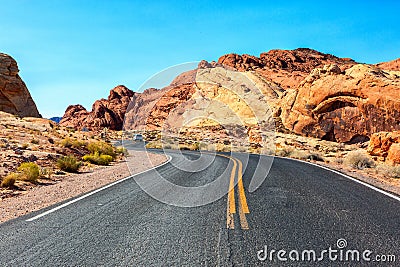 Scenic road in the Valley of Fire State Park, Nevada, United States Stock Photo