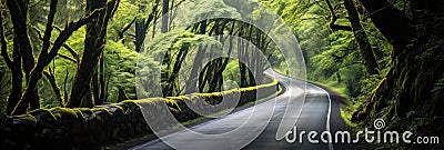 Scenic Road Winding Through A Tunnel Of Trees Stock Photo