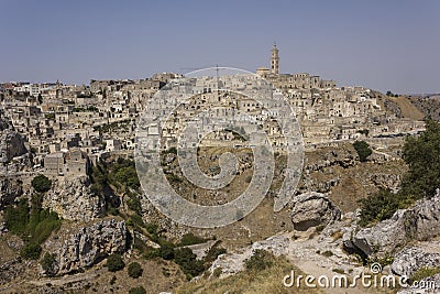 Scenic rocky landscape surrounding the ancient city of Matera Stock Photo