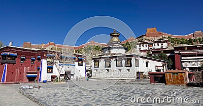 Scenic shot of an empty square inside the beautiful Pelkor Chode monastery. Editorial Stock Photo