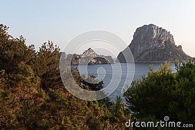 Scenic shot of the Es Vedra Island in Spain Stock Photo