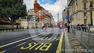 Scenic shot of the road from a bus stop during a beautiful dayin London, UK Editorial Stock Photo