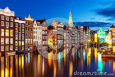 Night view of Amsterdam, Netherlands Stock Photo