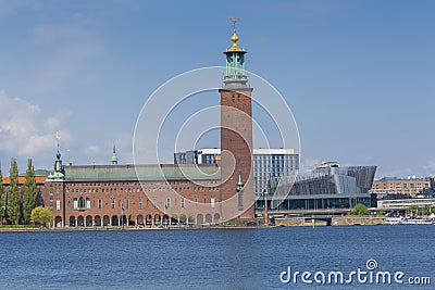 Scenic summer view of the City Hall castle in the Old Town (Gamla Stan) in Stockholm, Sweden Editorial Stock Photo