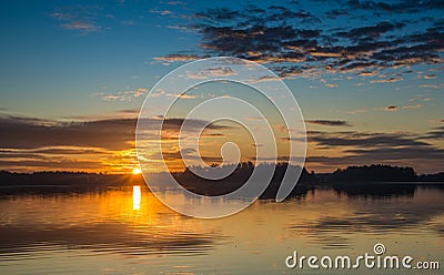 Scenic sunrise near lake Stock Photo