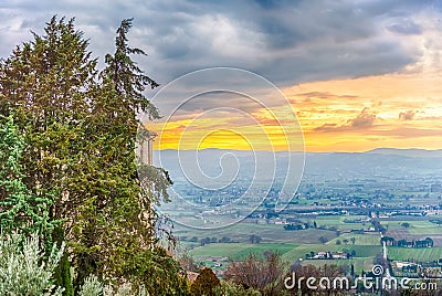 Scenic sunset on the western flank of Monte Subasio, Italy Stock Photo