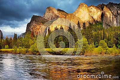 Yosemite Valley Mountains Falls, US National Parks Stock Photo