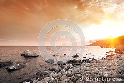 Scenic sunset at sea Stock Photo