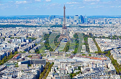 Scenic top view to Eiffel Tower and Champs de Mars, Paris, France Editorial Stock Photo