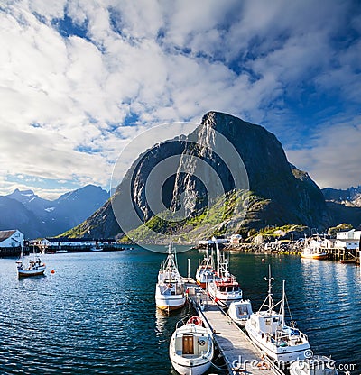 Scenic town of Reine village, Lofoten islands, Editorial Stock Photo