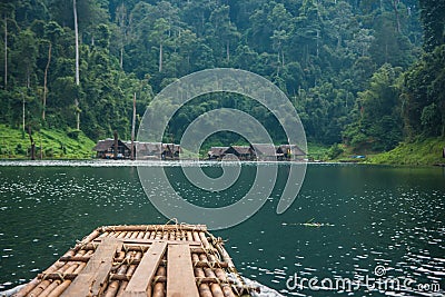 Scenic and unique landscape with floating houses at Chieou Laan Stock Photo