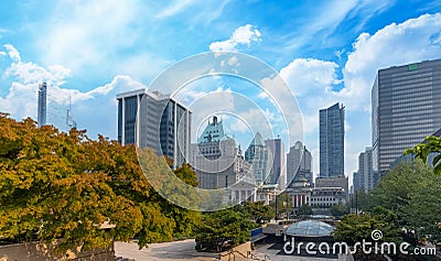 Scenic Vancouver financial district skyline in the city downtown near Robson square Editorial Stock Photo