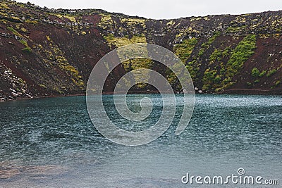 scenic veiw of volcanic crater lake Kerid Stock Photo