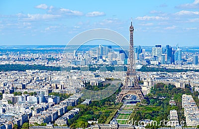 Scenic view from above on Eiffel Tower, Champ de Mars, Paris, France Editorial Stock Photo